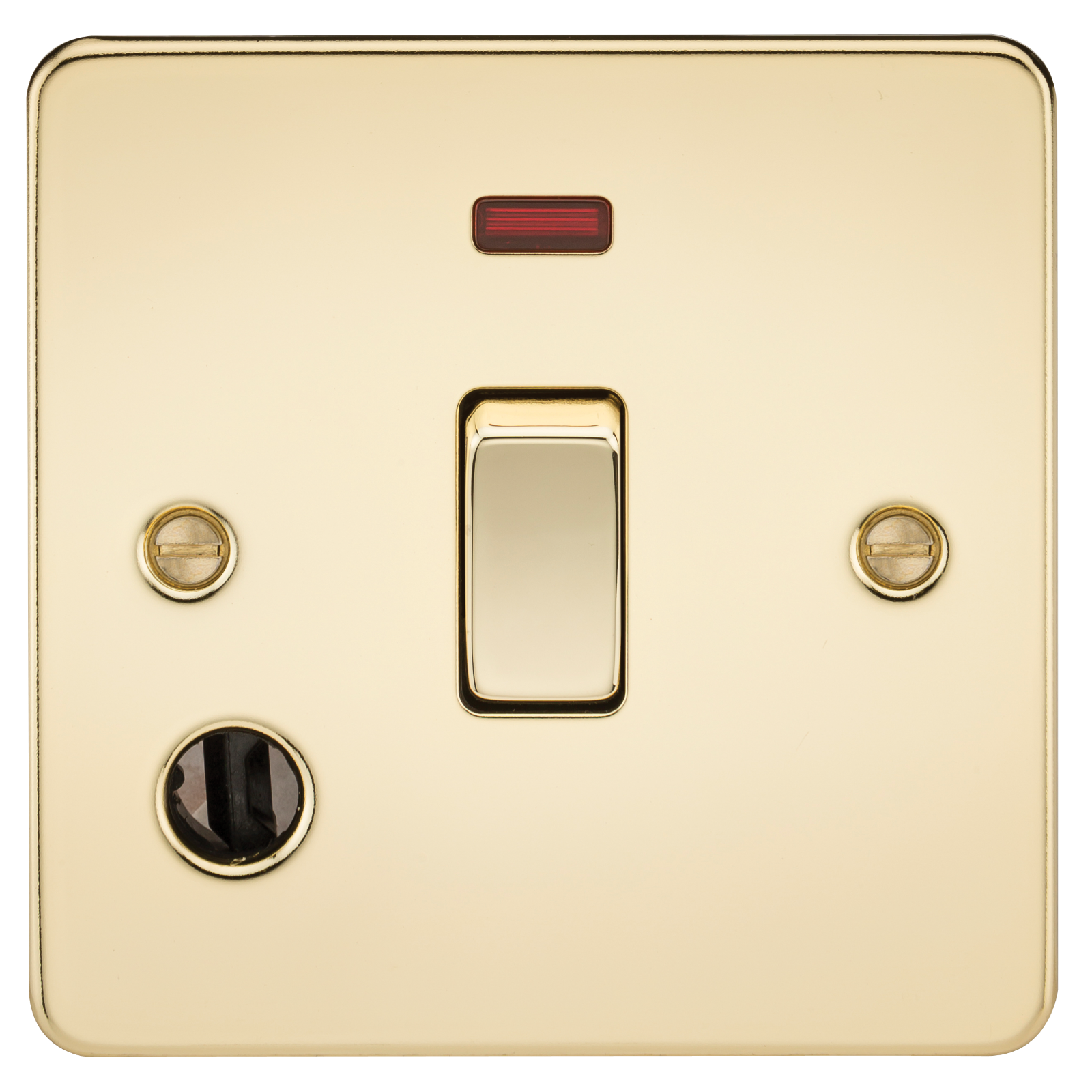 Flat Plate 20A 1G DP Switch With Neon & Flex Outlet - Polished Brass - FP8341FPB 
