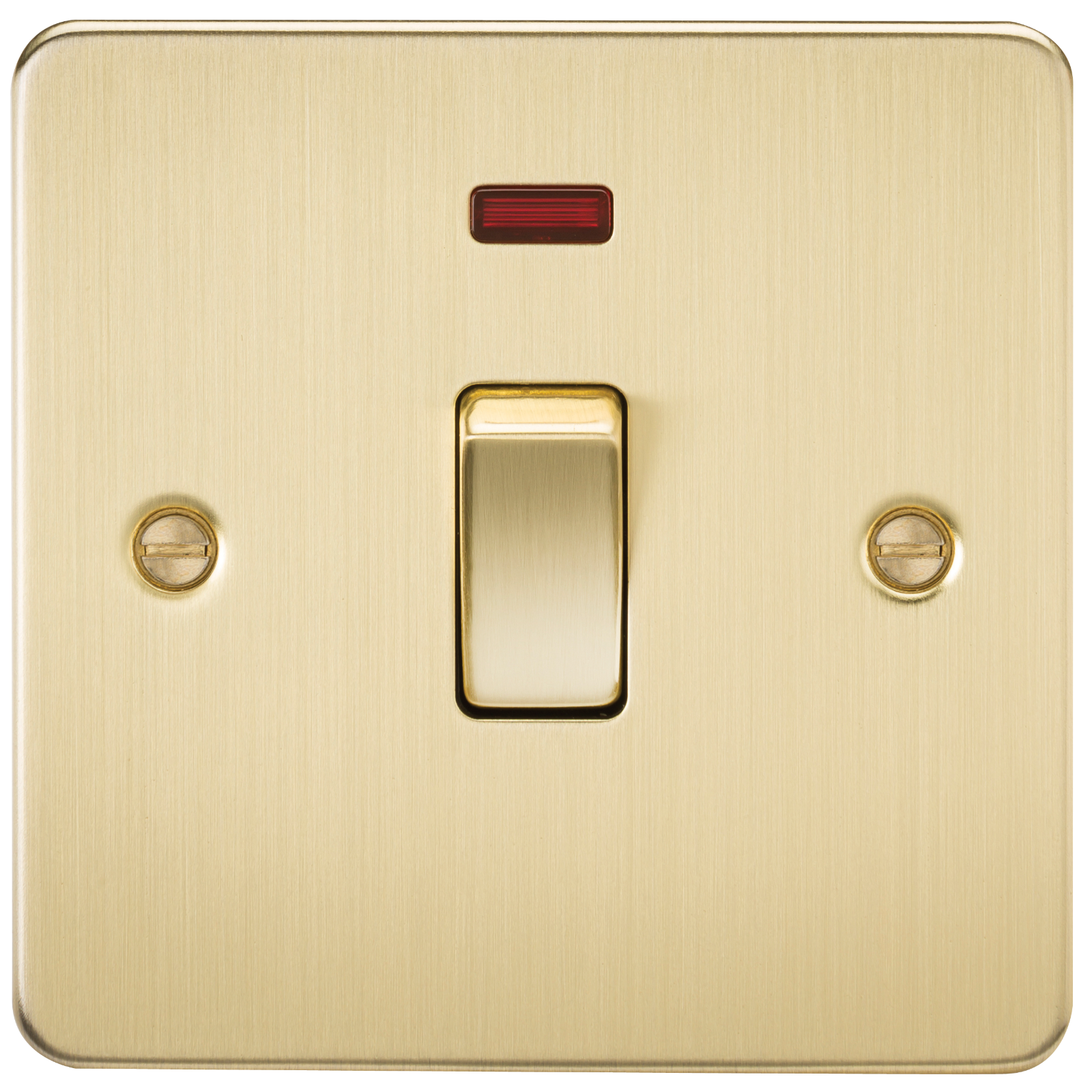 Flat Plate 20A 1G DP Switch With Neon - Brushed Brass - FP8341NBB 