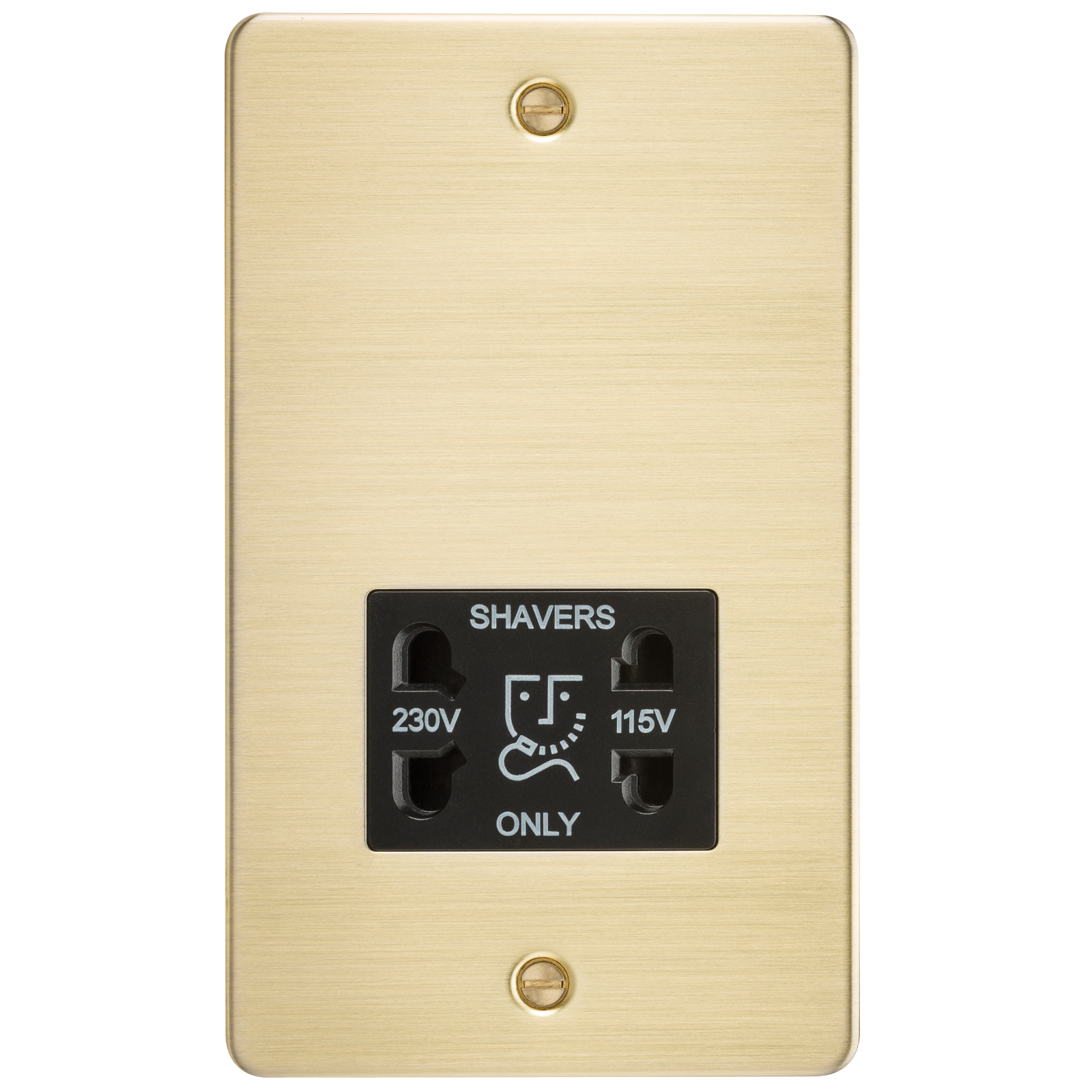 Flat Plate 115/230V Dual Voltage Shaver Socket - Brushed Brass With Black Insert - FP8900BB 