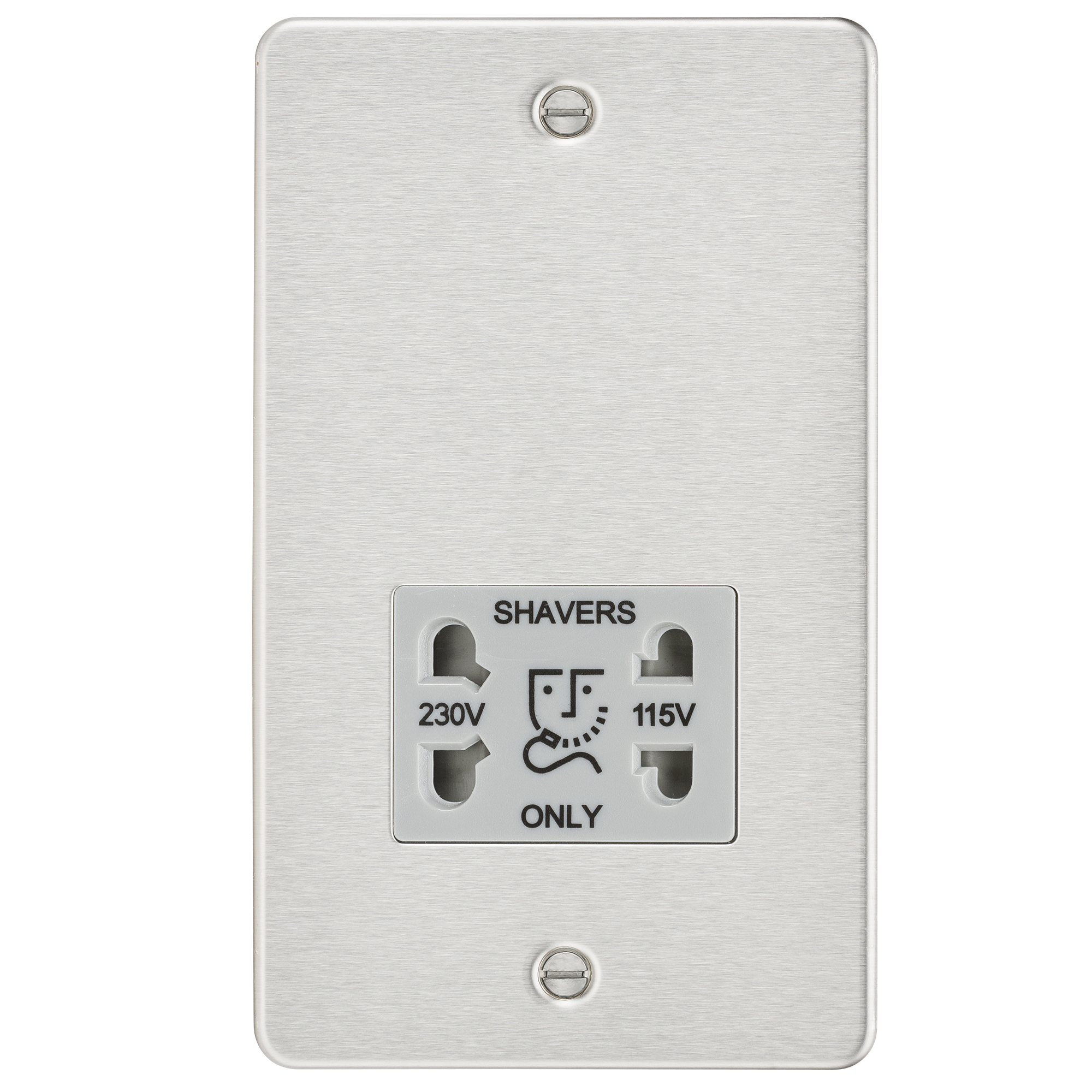 Flat Plate 115/230V Dual Voltage Shaver Socket - Brushed Chrome With Grey Insert - FP8900BCG 