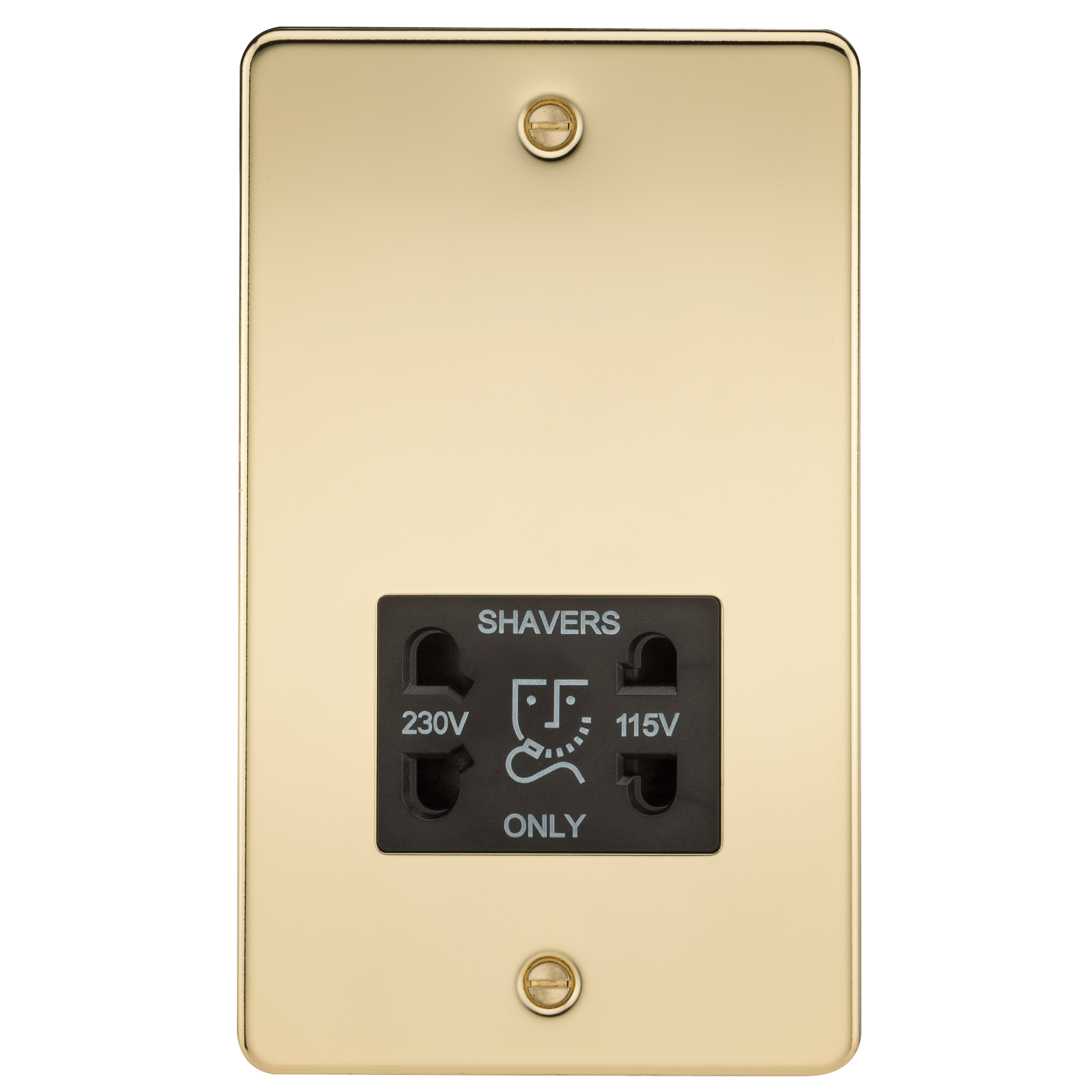 Flat Plate 115/230V Dual Voltage Shaver Socket - Polished Brass With Black Insert - FP8900PB 