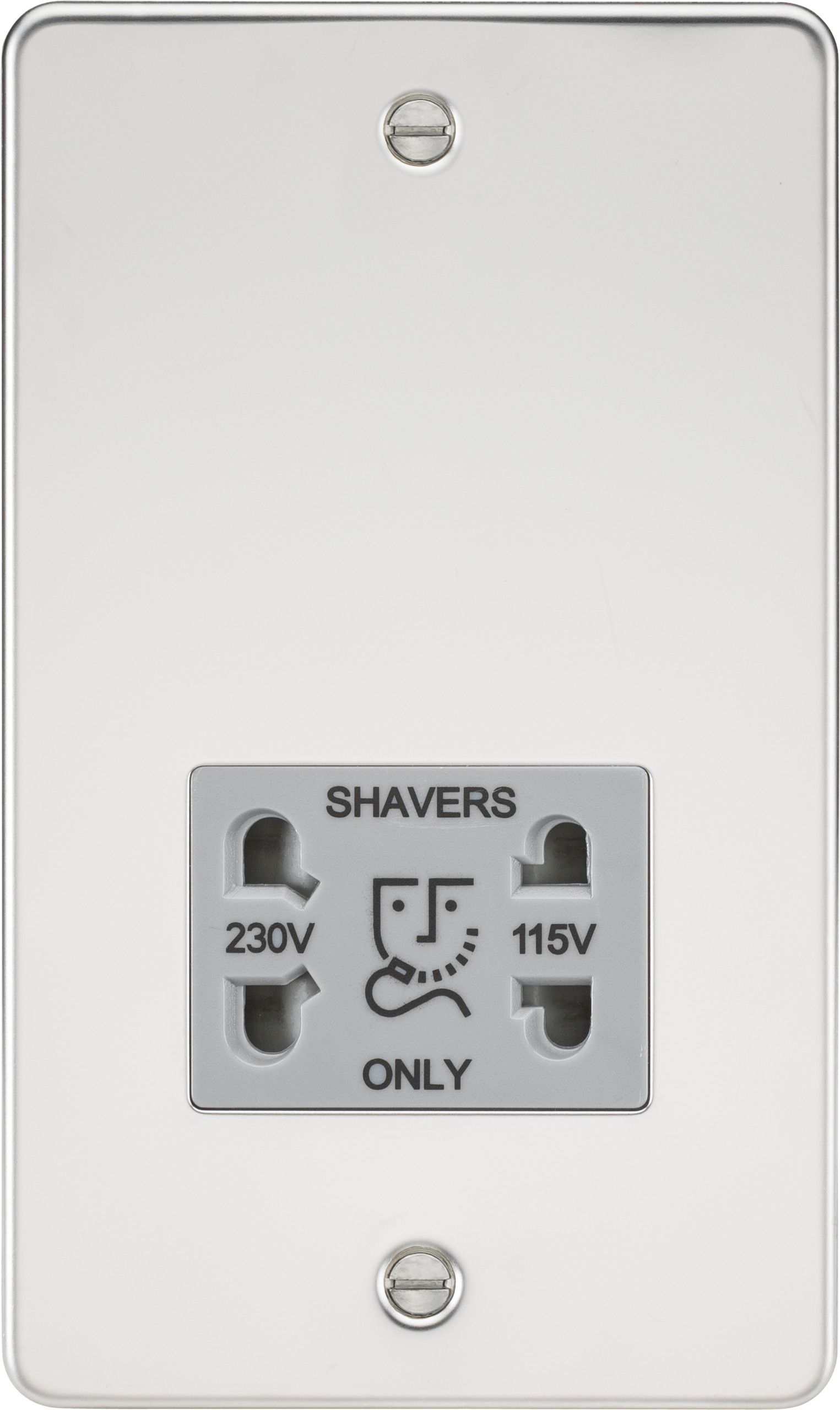 Flat Plate 115/230V Dual Voltage Shaver Socket - Polished Chrome With Grey Insert - FP8900PCG 