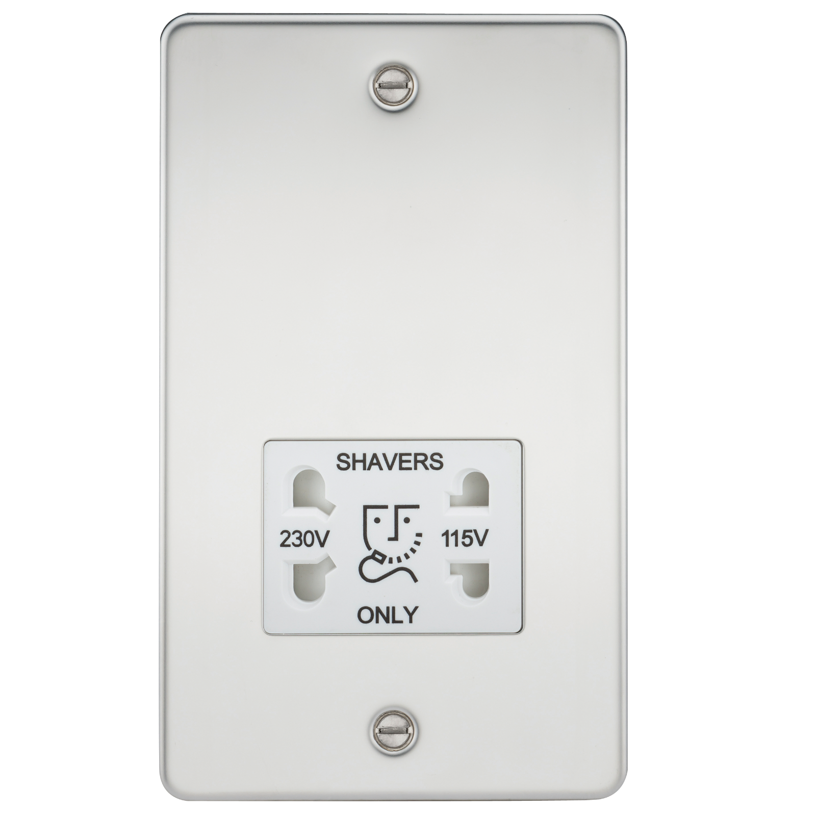 Flat Plate 115/230V Dual Voltage Shaver Socket - Polished Chrome With White Insert - FP8900PCW 