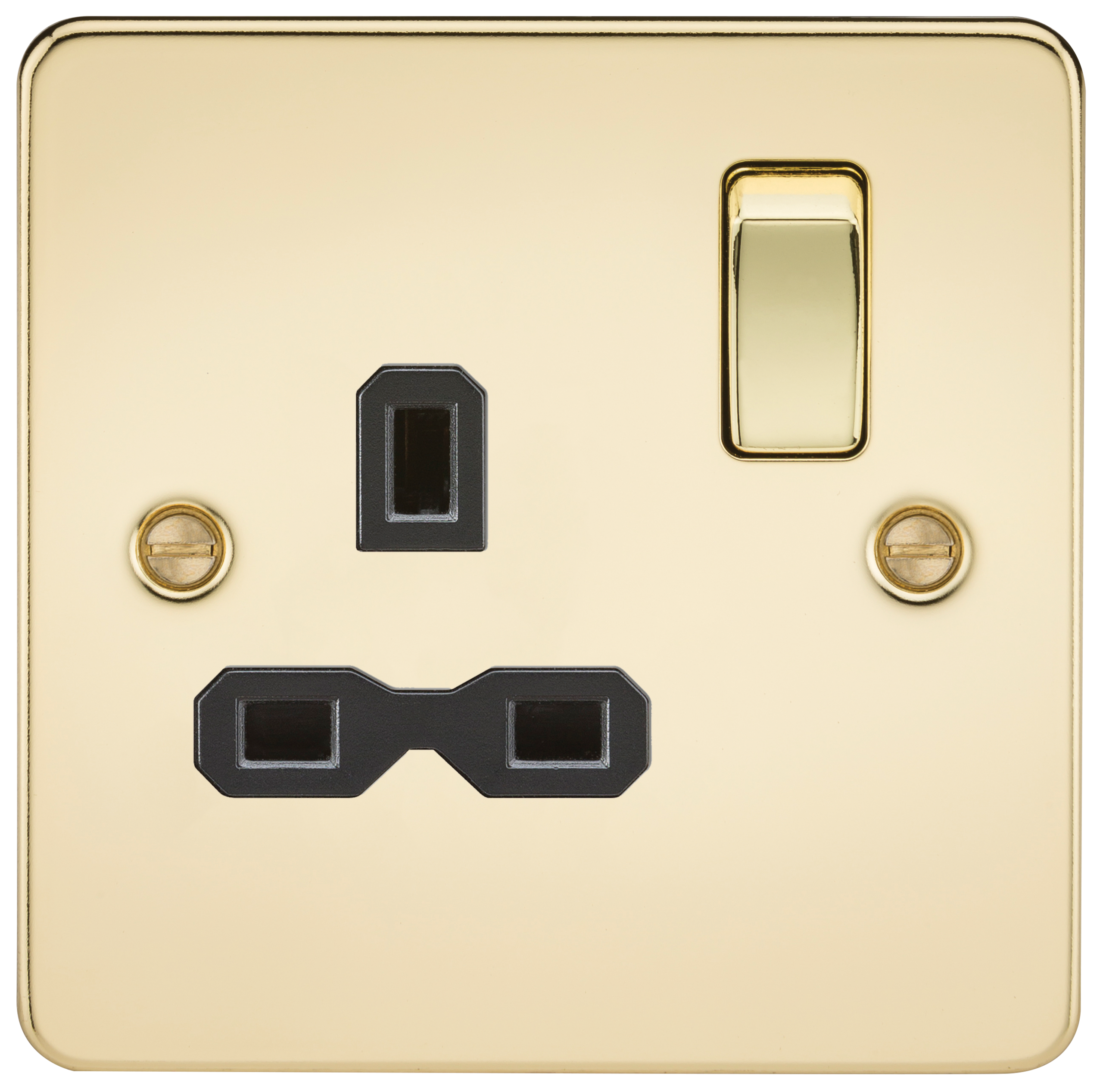 Flat Plate 13A 1G DP Switched Socket - Polished Brass With Black Insert - FPR7000PB 