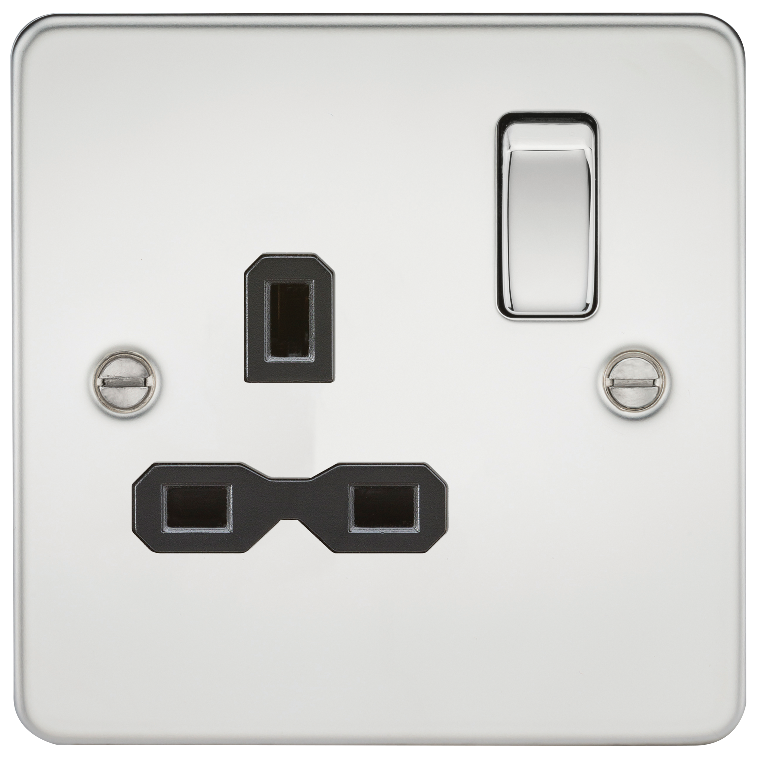 Flat Plate 13A 1G DP Switched Socket - Polished Chrome With Black Insert - FPR7000PC 