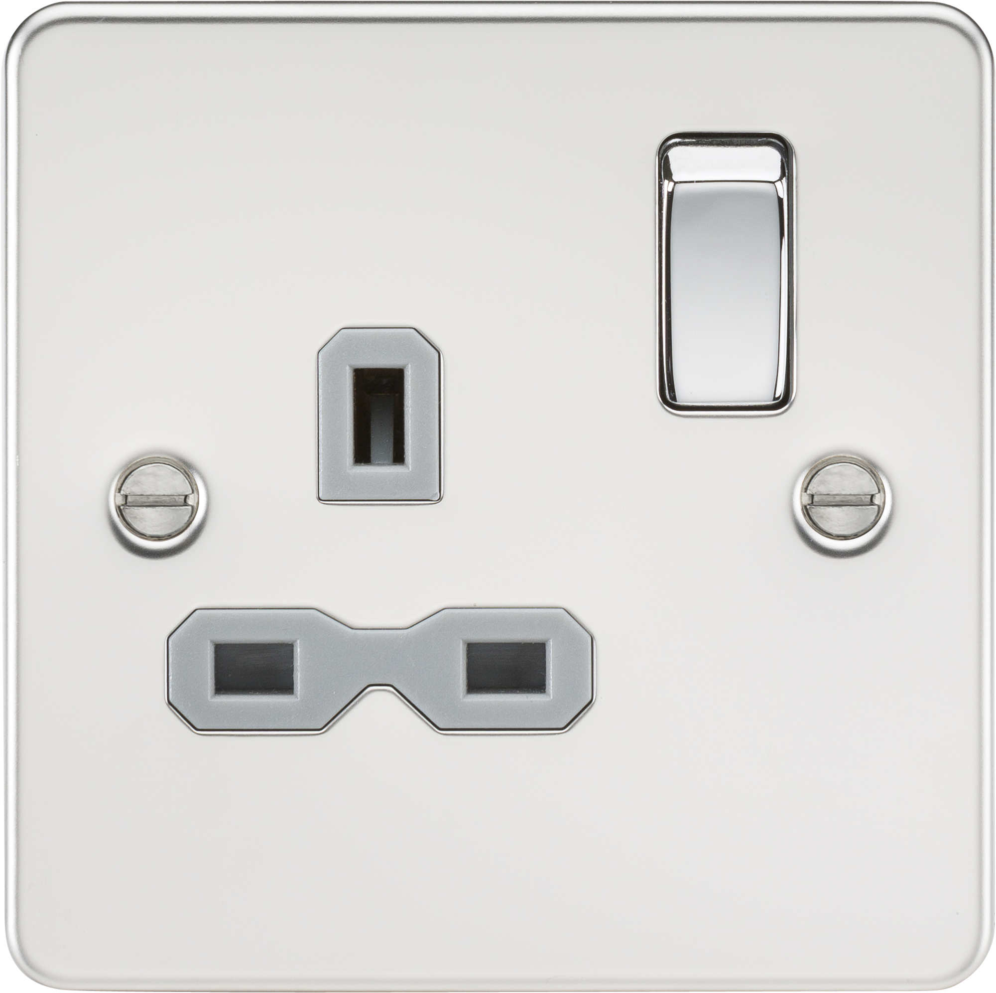Flat Plate 13A 1G DP Switched Socket - Polished Chrome With Grey Insert - FPR7000PCG 