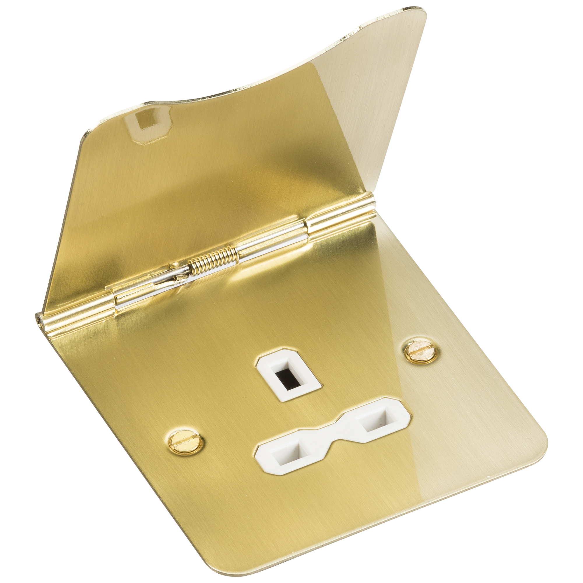 13A 1G Unswitched Floor Socket - Brushed Brass With White Insert - FPR7UBBW 