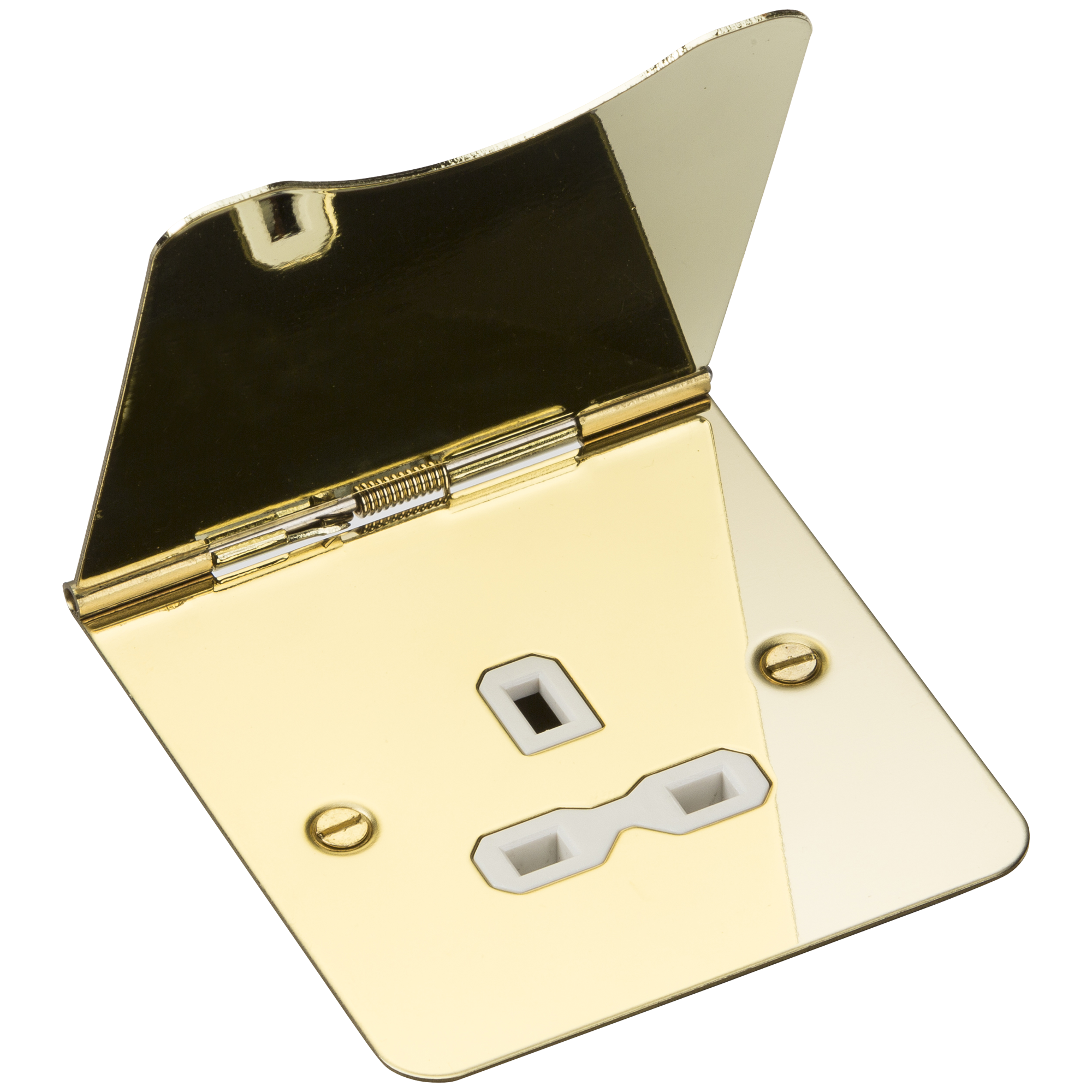 13A 1G Unswitched Floor Socket - Polished Brass With White Insert - FPR7UPBW 
