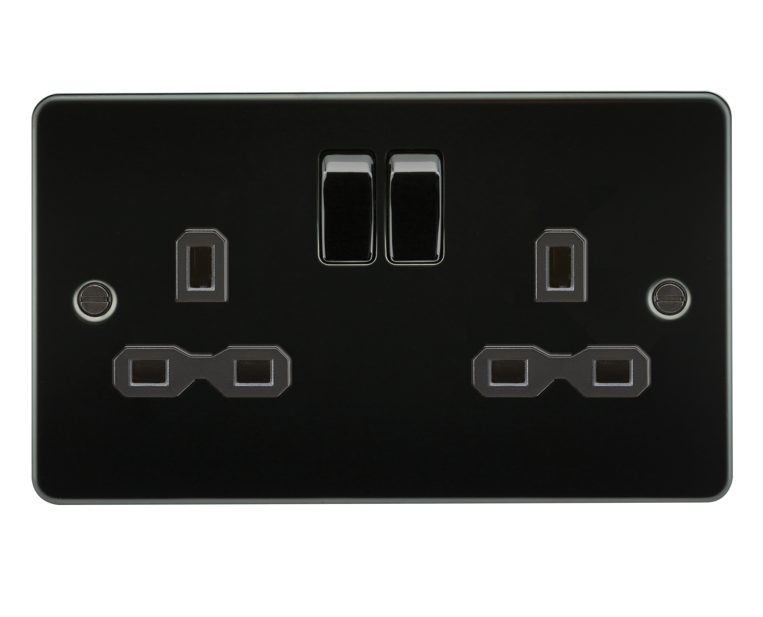 Flat Plate 13A 2G DP Switched Socket - Gunmetal With Black Insert - FPR9000GM 