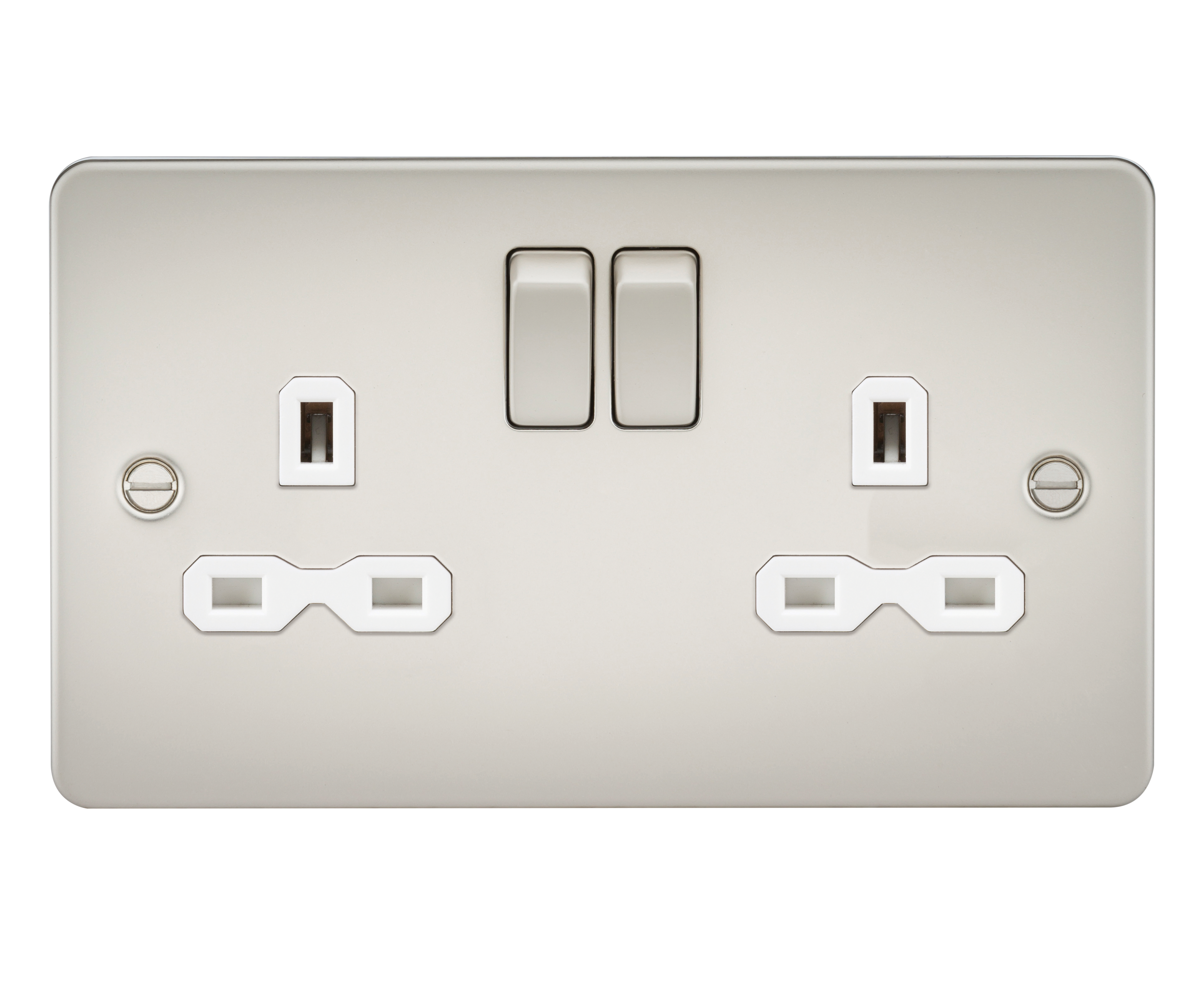Flat Plate 13A 2G DP Switched Socket - Pearl With White Insert - FPR9000PLW 