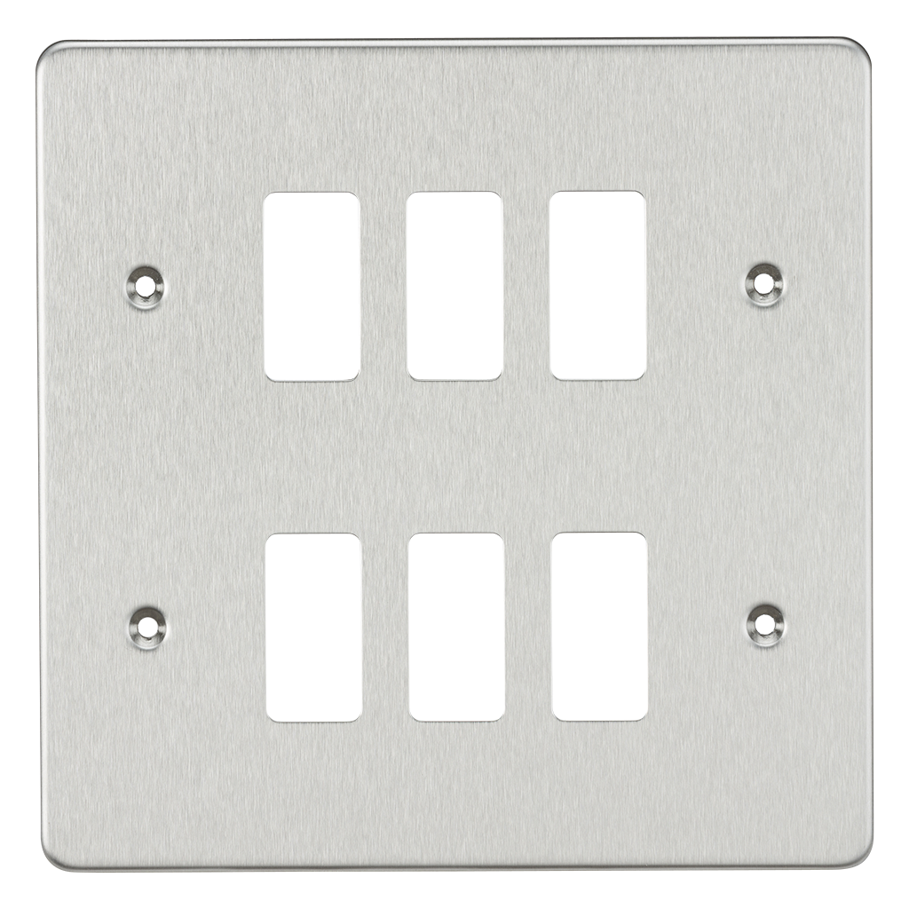Flat Plate 6G Grid Faceplate - Brushed Chrome - GDFP006BC 