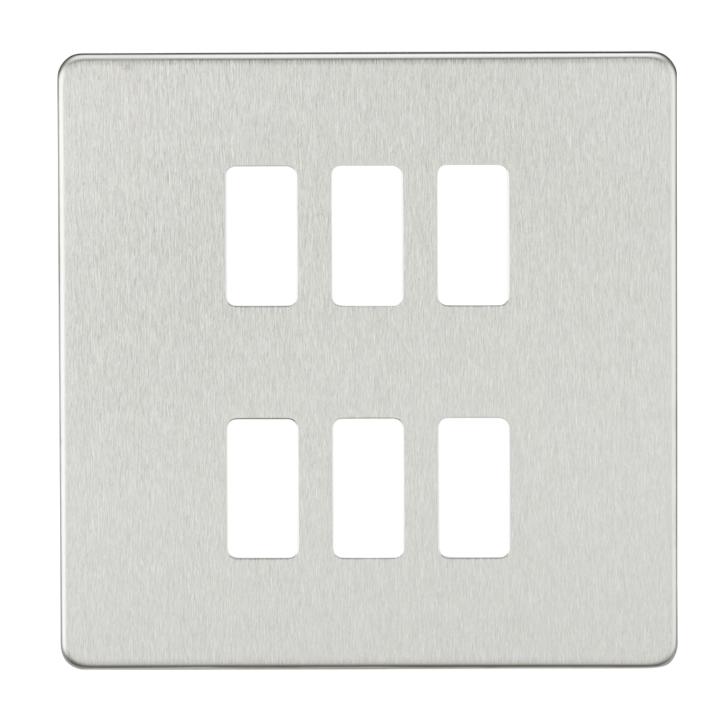 Screwless 6G Grid Faceplate - Brushed Chrome - GDSF006BC 