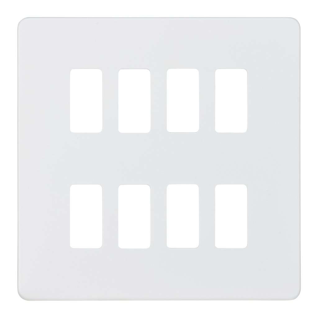 Screwless 8G Grid Faceplate - Matt White - GDSF008MW 