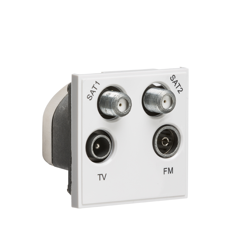 Quadplexed SAT1/SAT2/TV/FM DAB Outlet Module 50 X 50mm - White - NETQDWH 