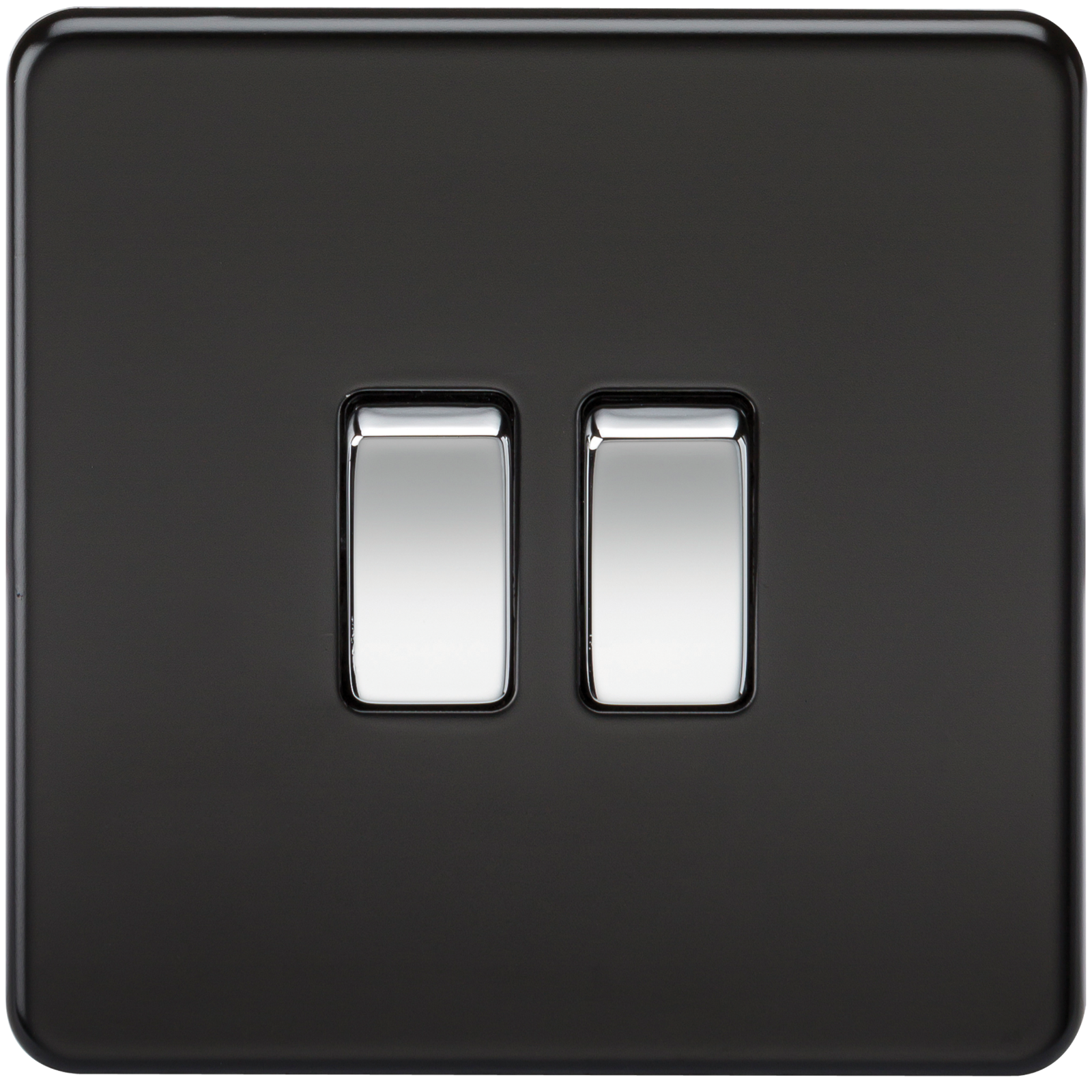 Screwless 10A 2G 2-Way Switch - Matt Black With Chrome Rocker - SF3000MB 