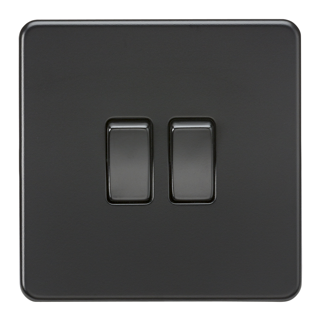 Screwless 10A 2G 2-Way Switch - Matt Black With Black Rockers - SF3000MBB 