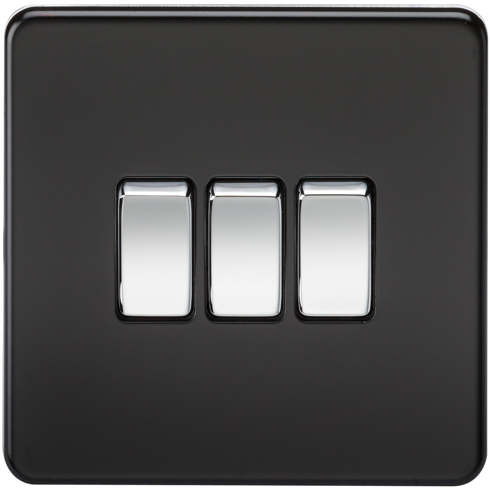 Screwless 10A 3G 2-Way Switch - Matt Black With Chrome Rocker - SF4000MB 