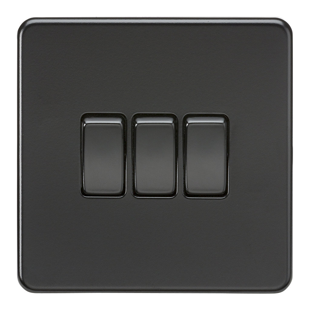 Screwless 10A 3G 2-Way Switch - Matt Black With Black Rockers - SF4000MBB 