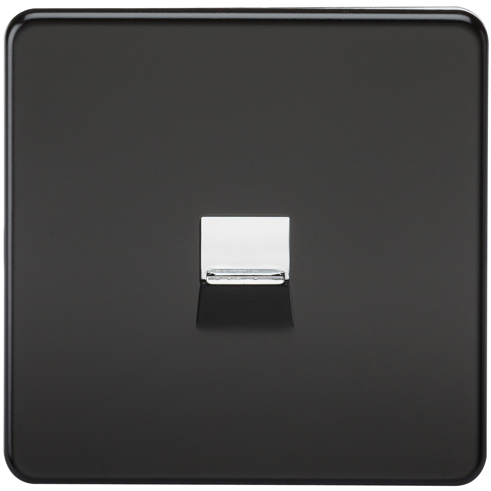 Screwless Telephone Extension Socket - Matt Black With Chrome Shutter - SF7400MB 