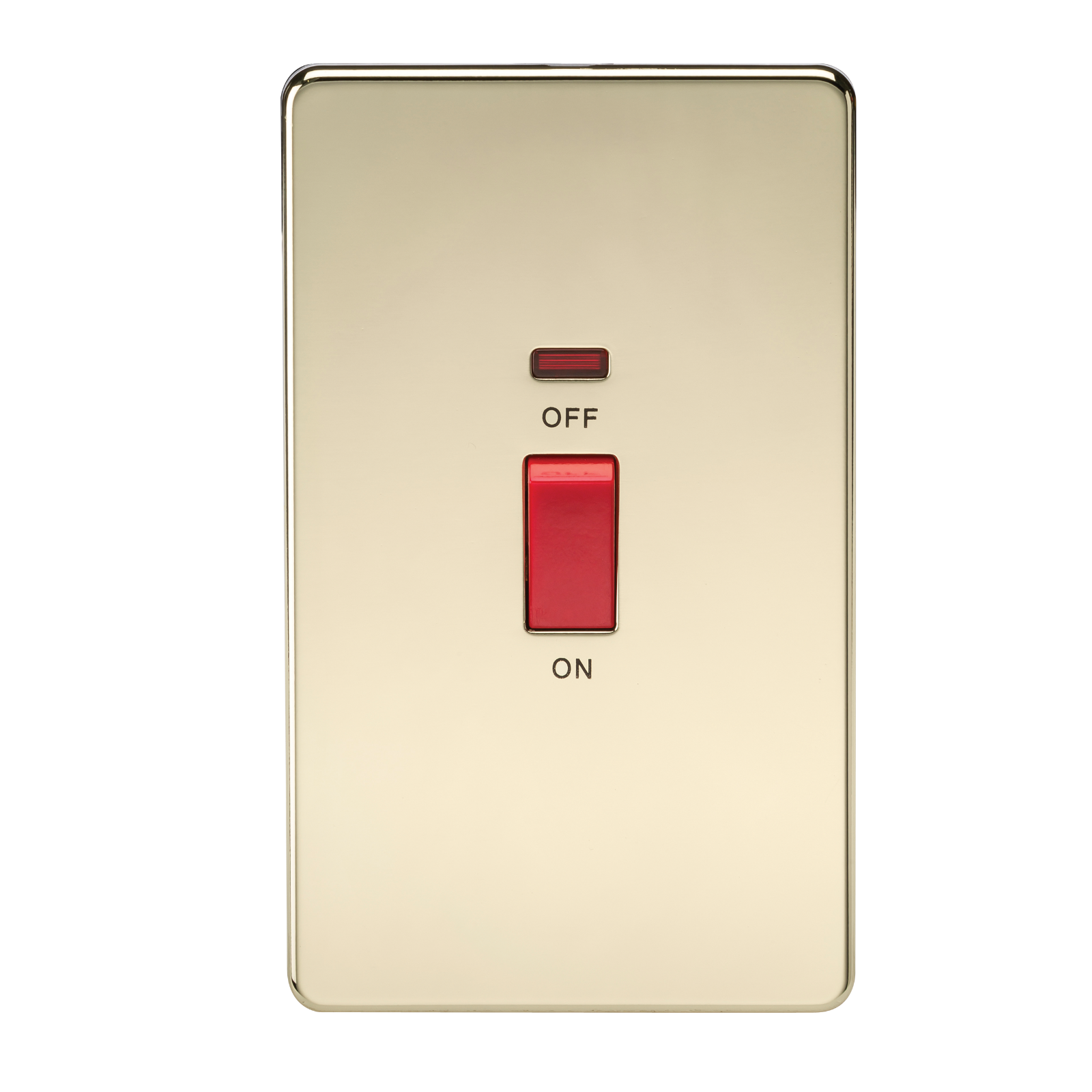 Screwless 45A 2G DP Switch With Neon - Polished Brass - SF8332NPB 