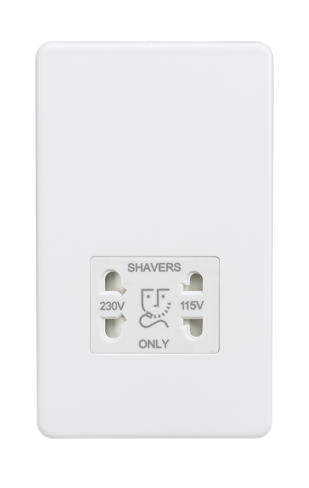 Screwless 115/230V Dual Voltage Shaver Socket - Matt White - SF8900MW 