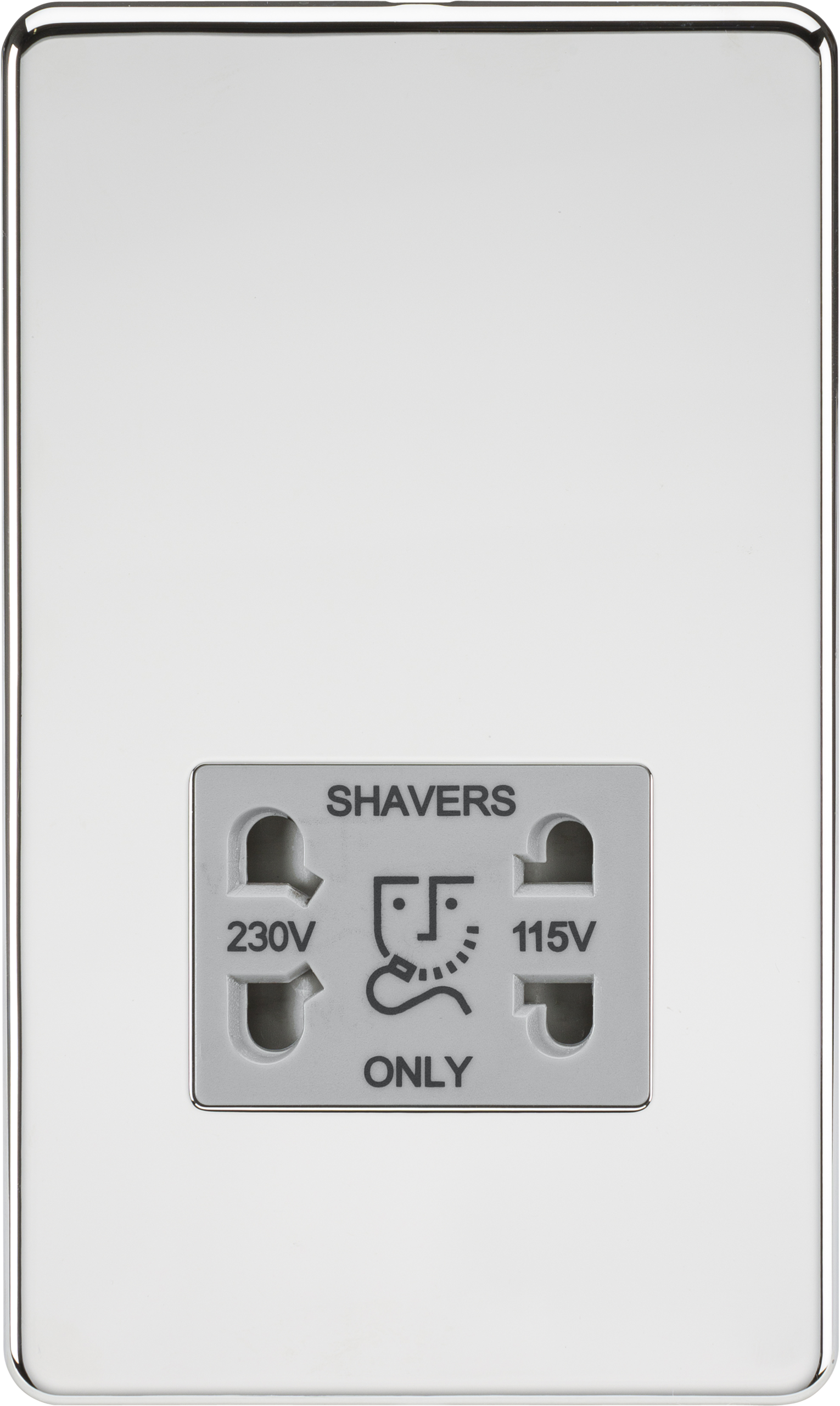 Screwless 115/230V Dual Voltage Shaver Socket - Polished Chrome With Grey Insert - SF8900PCG 