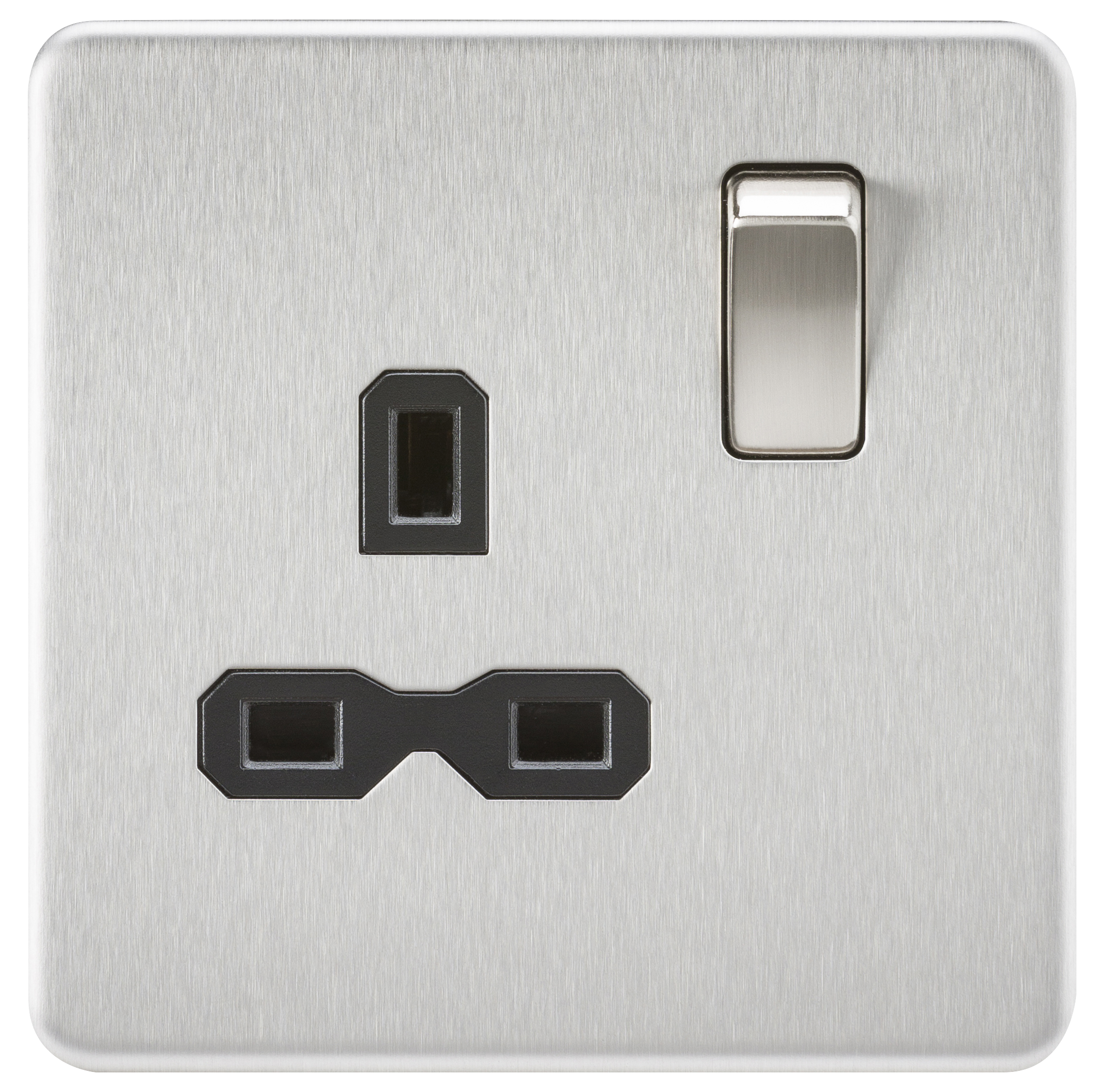 Screwless 13A 1G DP Switched Socket - Brushed Chrome With Black Insert - SFR7000BC 