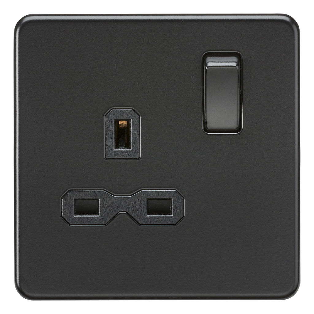 Screwless 13A 1G DP Switched Socket - Matt Black With Black Insert - SFR7000MBB 