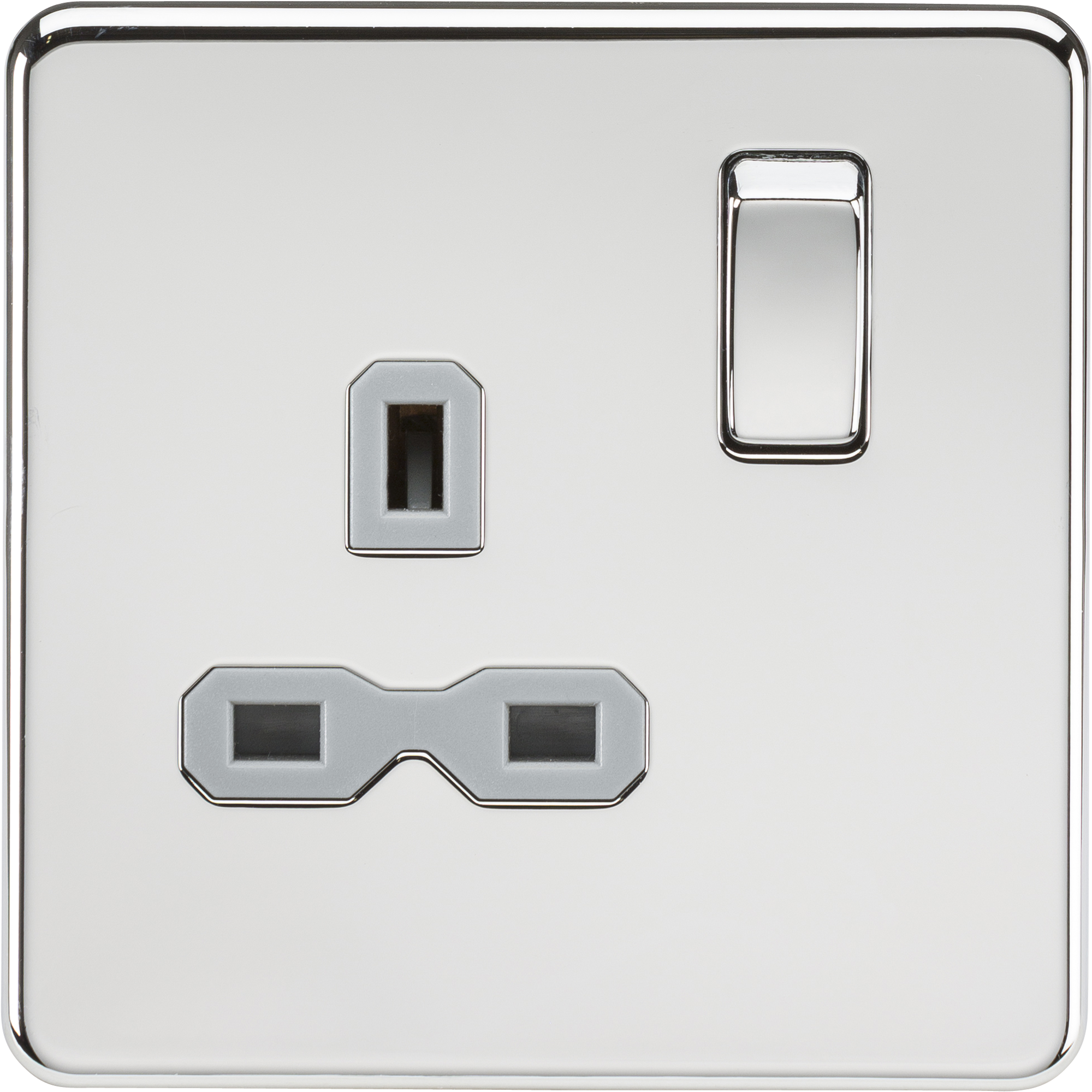Screwless 13A 1G DP Switched Socket - Polished Chrome With Grey Insert - SFR7000PCG 