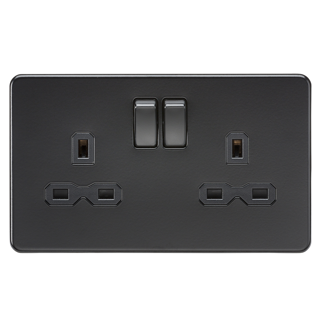 Screwless 13A 2G DP Switched Socket - Matt Black With Black Insert - SFR9000MBB 