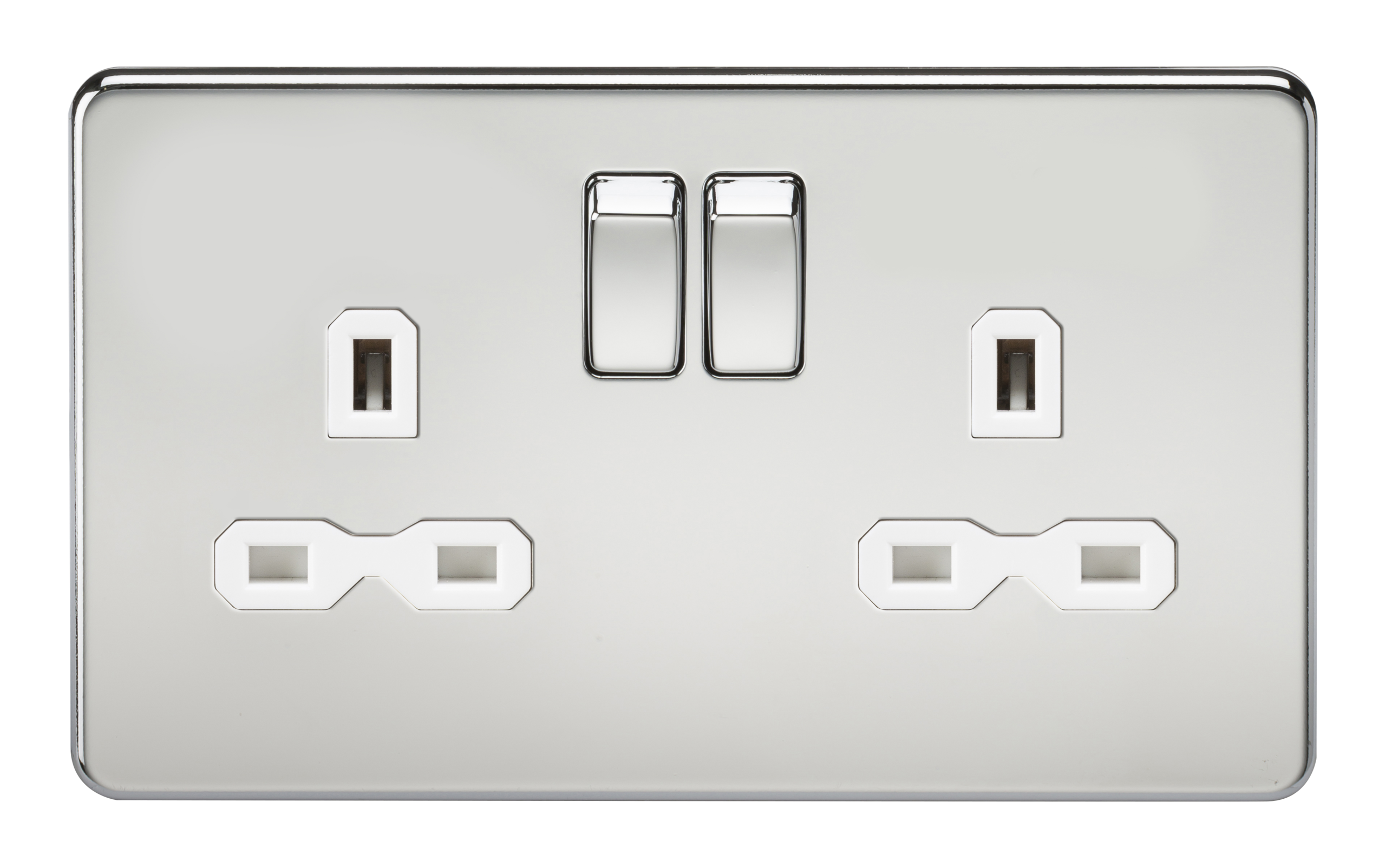 Screwless 13A 2G DP Switched Socket - Polished Chrome With White Insert - SFR9000PCW 