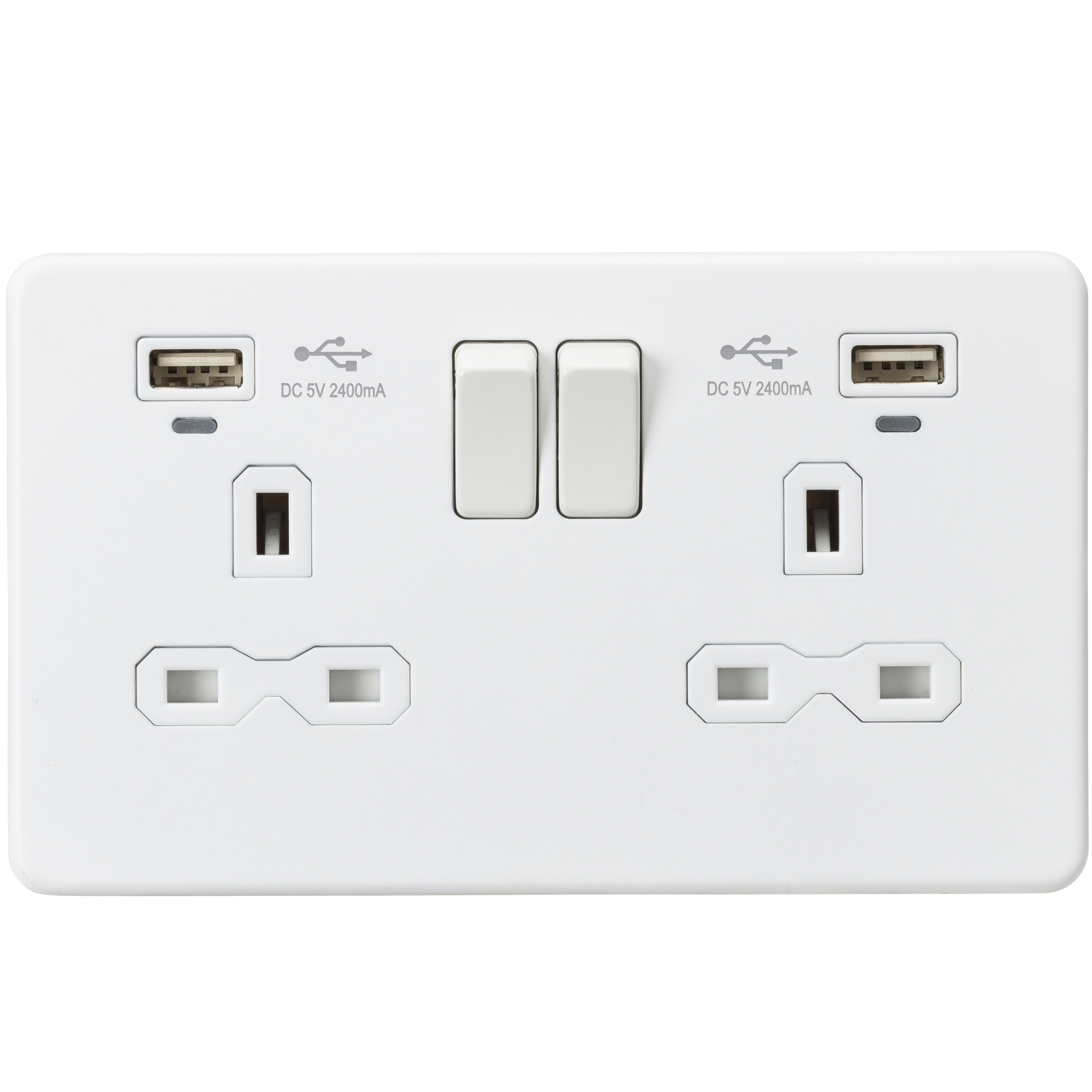 Screwless 13A Smart 2G Switched Socket With Dual USB Charger 2.4A - Matt White - SFR9904NMW 