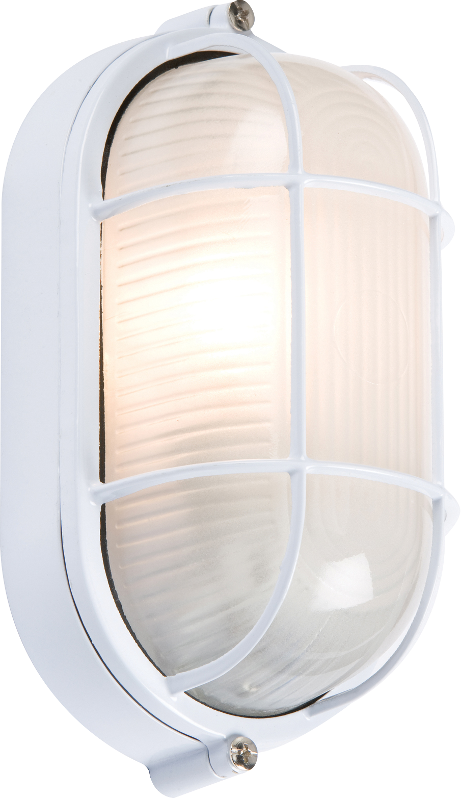 230V IP54 60W White Oval Bulkhead With Wire Guard And Glass Diffuser - TPOV60W 