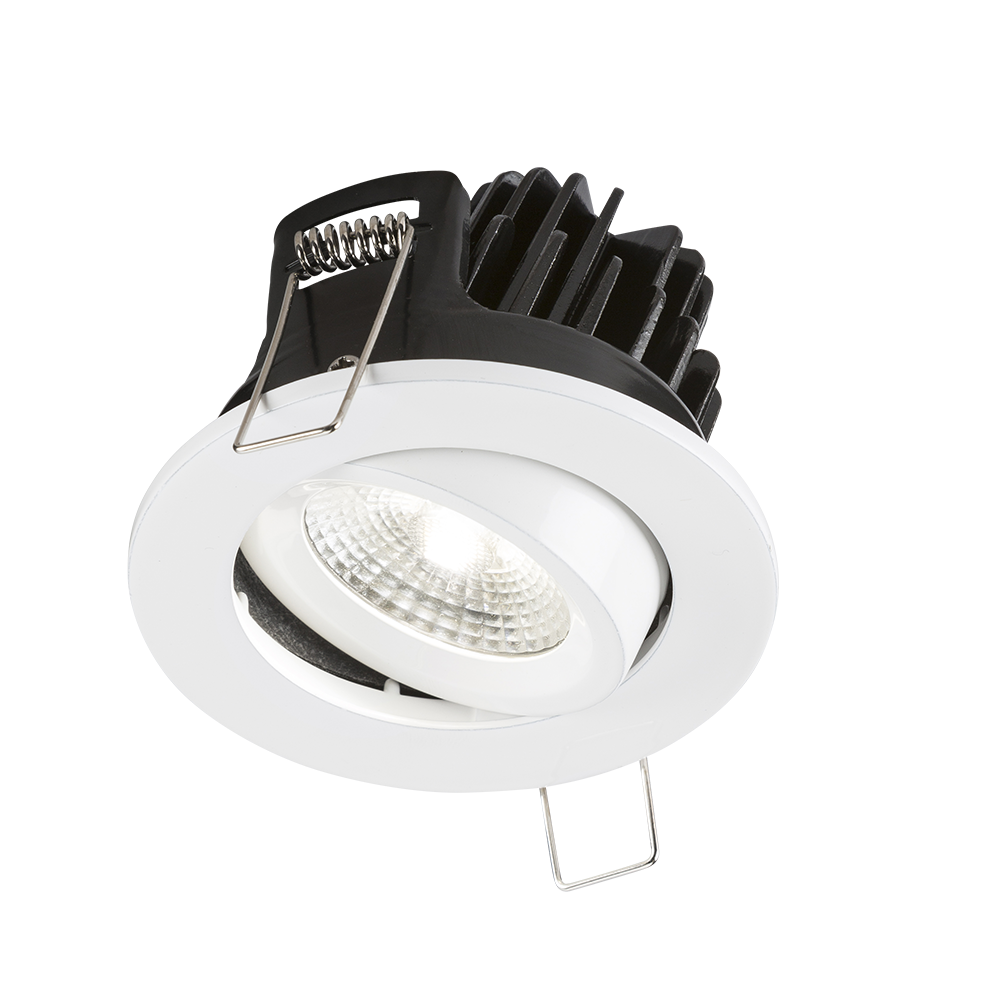 IP20 7W LED 4000K Cool White Tilt Downlight With Fixed White Bezel - VFRCOBCW1 