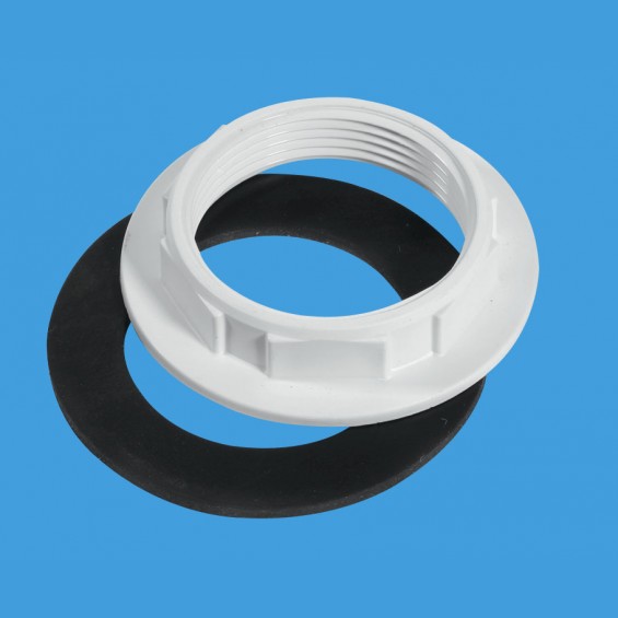 1¼" (1.1/4") Backnut x 60mm White Plastic Flange with Rubber Washer - BN1