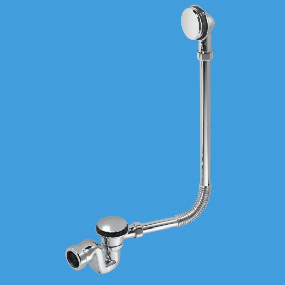 1½" (1.1/2") Chrome Bath Trap with Combined Waste and Overflow (50mm seal) - BRASSTRAP-50-CP