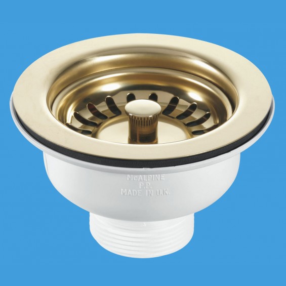 1½" (1.1/2") Basket Strainer Waste - Stemball Plug (Gold) - BSWPVD