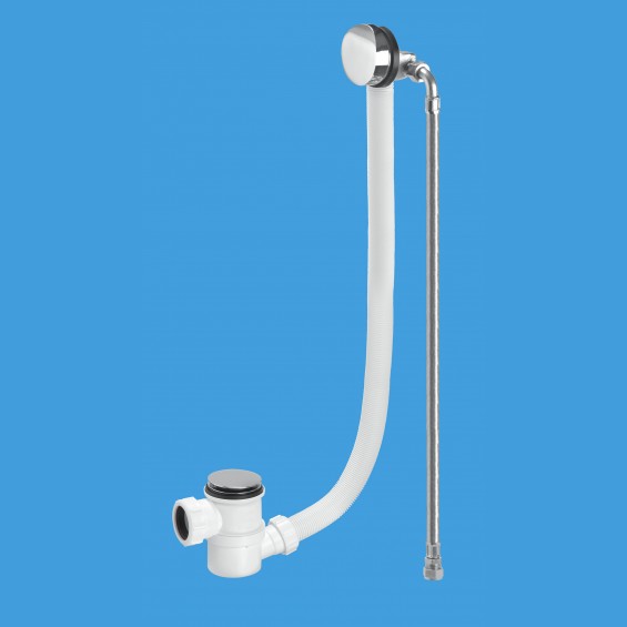 Chrome Plated Brass Bath Filler and Overflow (Top Access Clicker) - Extended Overflow Tube - HC2650UK-FIL-1M