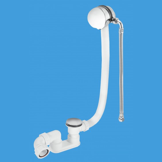 Chrome Plated Brass Bath Filler and Overflow (Clicker) - Extended Overflow Tube - HCN3365UK-1M