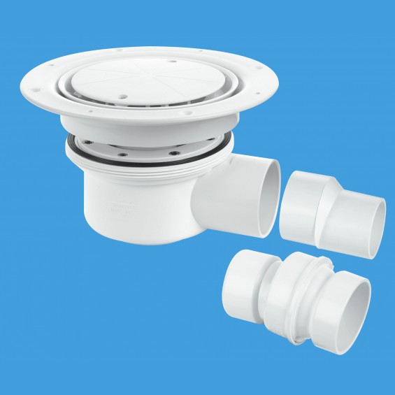 Two Piece - 50mm Water Seal Trapped Gully and White Plastic Clamp Ring and Cover Plate with Securing Screws - TSG52WH