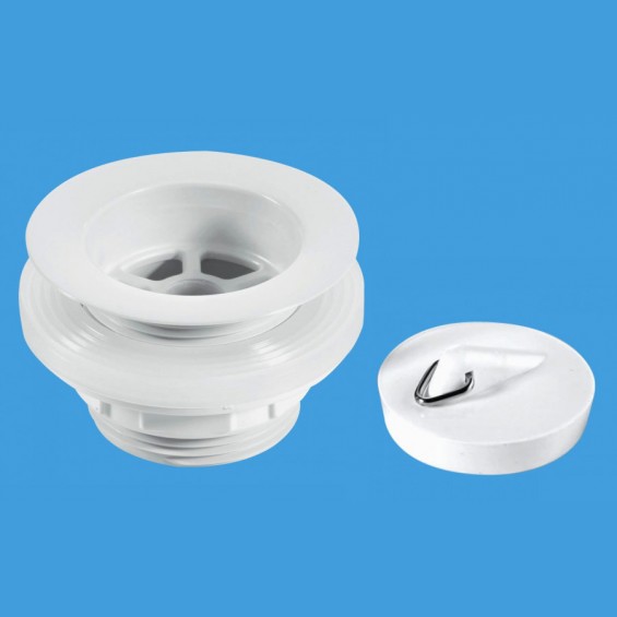 1½" (1.1/2") White Plastic Backnut Unslotted Bath Waste with Plug - W5