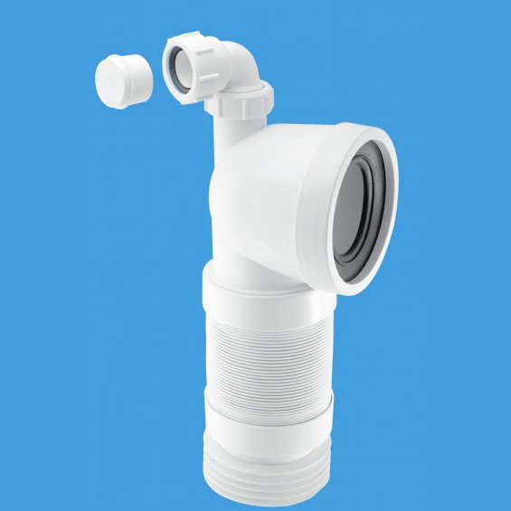 4"/110mm 90° Flexible WC Connector with Universal Vent Boss - WC-CON8FV
