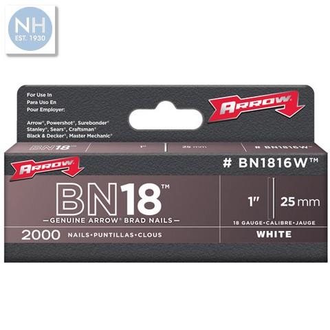 Arrow BN1816W 25mm Brad Nails White Pack of 2000 - ARRBN1816W-25MM 