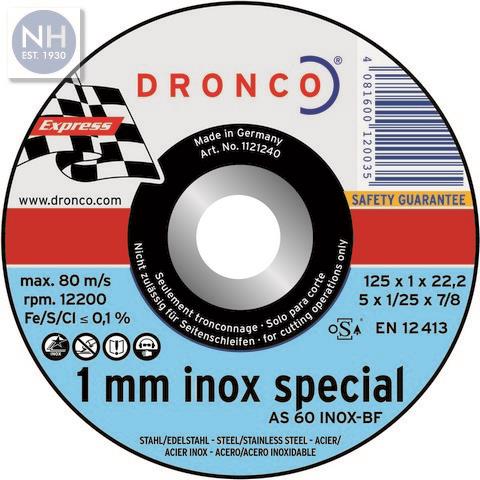 Dronco 125mm INOX Metal Cutting Discs Pk25 125mm x 1mm x 22.2mm 1121240 - DRO1121240 