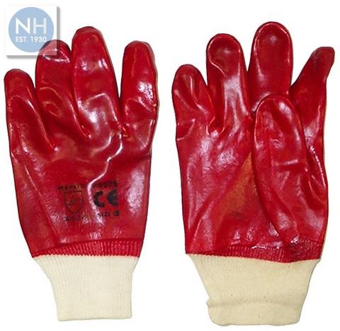 Red PVC Knit Wrist Gloves - HNHPVC920 