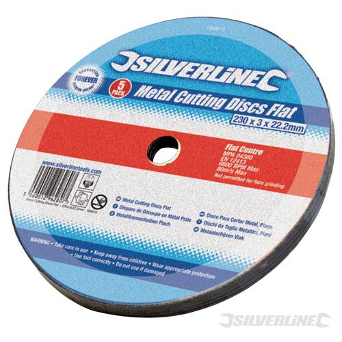 Silverline 186810 Metal Cutting Discs Flat 5pk 230 x 3 x 22.2mm - SIL186810 