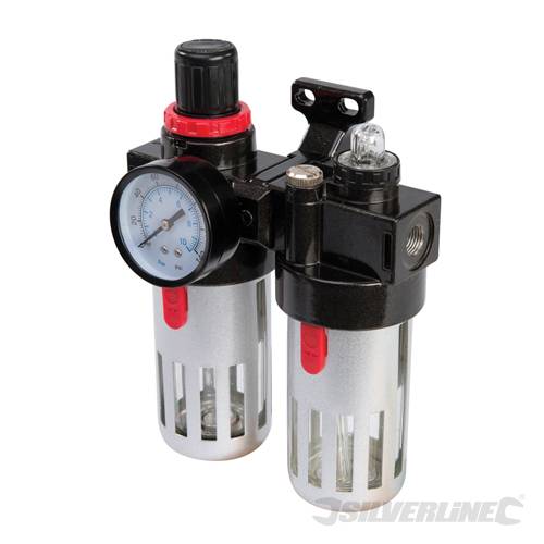 Silverline 245014 Air Filter Regulator and Lubricator 150ml - SIL245014 