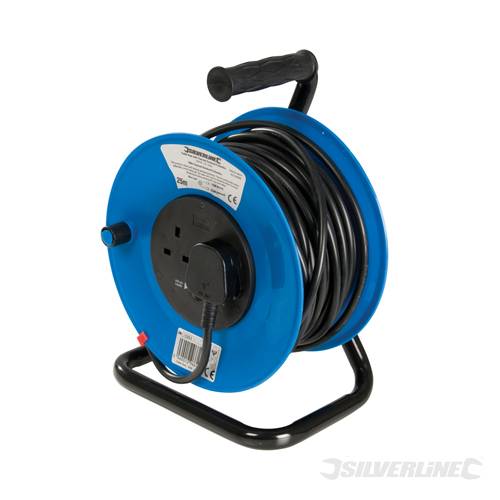 Silverline 303754 Cable Reel 240V Freestanding 13A 25m 2 Socket - SIL303754 