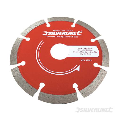 Silverline 394979 Concrete and Stone Cutting Diamond Blade 115 x 22.2mm - SIL394979 