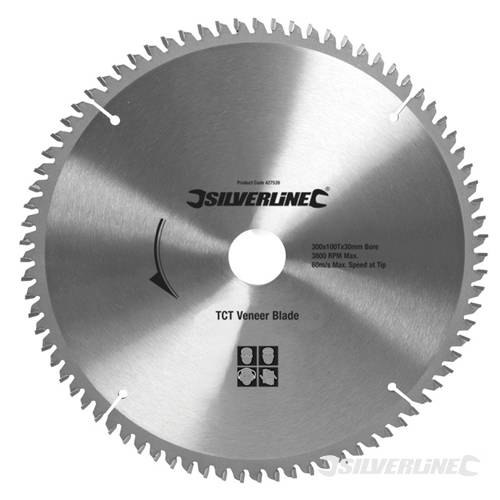 Silverline 427539 TCT Veneer Blade 100T 300 x 30 - 25, 20, 16mm rings - SIL427539 